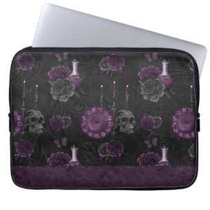Zodiac Magic   Dark Purple Plum Gothic Skull Roses Laptop Sleeve