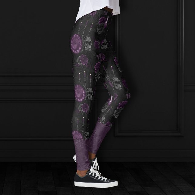 Zodiac Magic | Dark Purple Plum Gothic Skull Roses Leggings (Creator Uploaded)