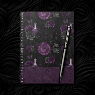 Zodiac Magic Dark Purple Plum Gothic Skull Roses Notebook
