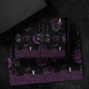 Zodiac Magic   Dark Purple Plum Gothic Skull Roses Tissue Paper