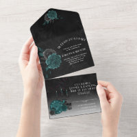 Zodiac Magic | Dark Teal Green Gothic Skull Roses