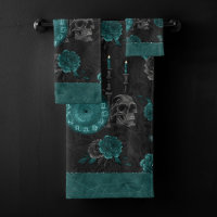 Zodiac Magic | Dark Teal Green Gothic Skull Roses