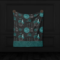 Zodiac Magic | Dark Teal Green Gothic Skull Roses