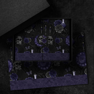 Zodiac Magic   Midnight Indigo Gothic Skull Roses Tissue Paper
