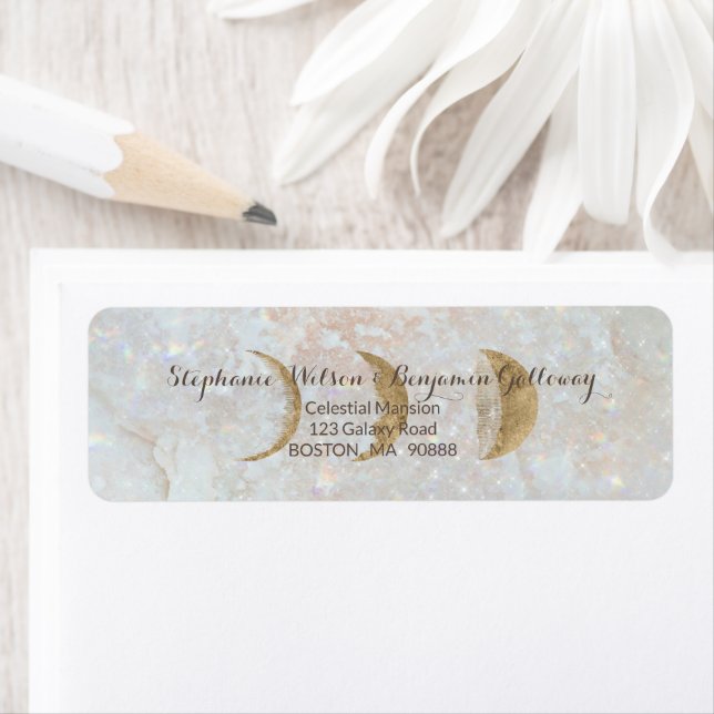 Zodiac Moon Ice Blue Celestial Gold Return Address (Insitu)