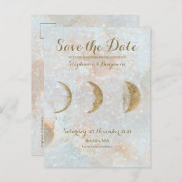 Zodiac Moon Ice Blue Celestial Gold Save the Date Announcement Postcard