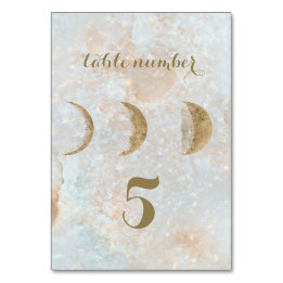 Zodiac Moon Ice Blue Celestial Gold Table Number