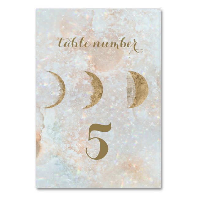 Zodiac Moon Ice Blue Celestial Gold Table Number  (Front)