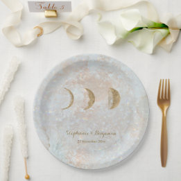 Zodiac Moon Typography Celestial Simple Wedding  Paper Plate