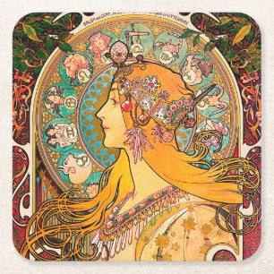 Zodiac, Mucha Square Paper Coaster