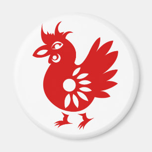 ZODIAC PAPERCUT ROOSTER ILLUSTRATION MAGNET