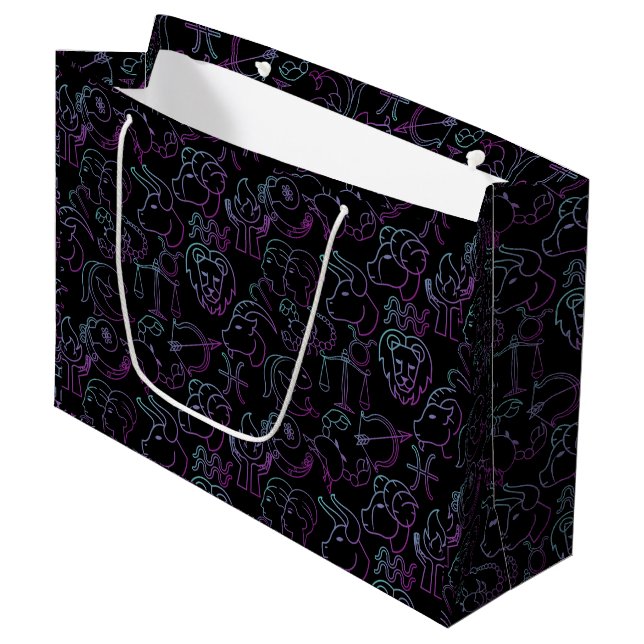 Zodiac Pattern. Luminous x4.b Black BG Large Gift Bag (Front Angled)