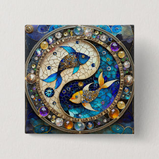 Zodiac - Pisces Fish Yin and Yang 15 Cm Square Badge