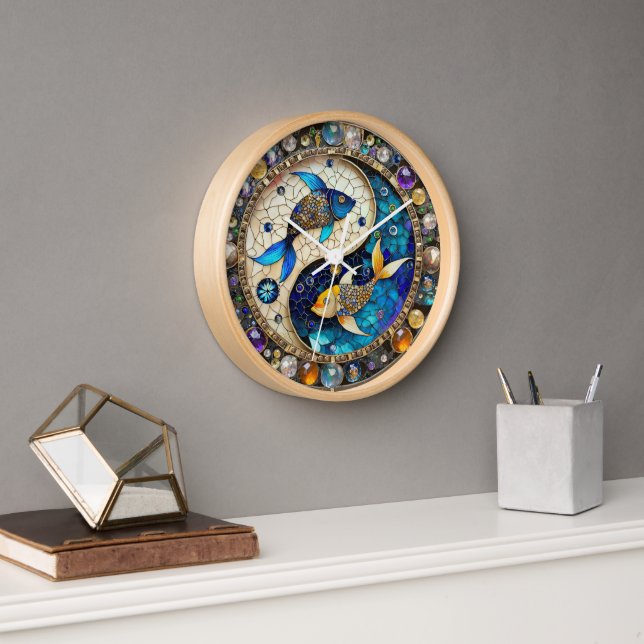 Zodiac - Pisces Fish Yin and Yang Clock (Office)