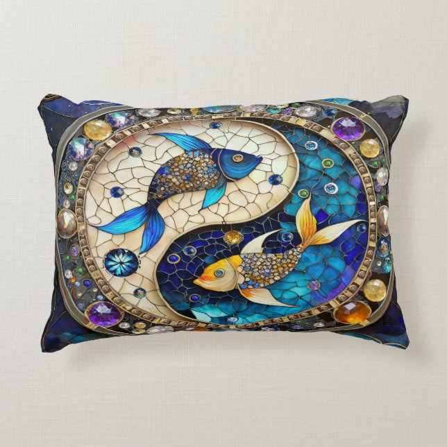 Zodiac - Pisces Fish Yin and Yang Decorative Cushion (Front)