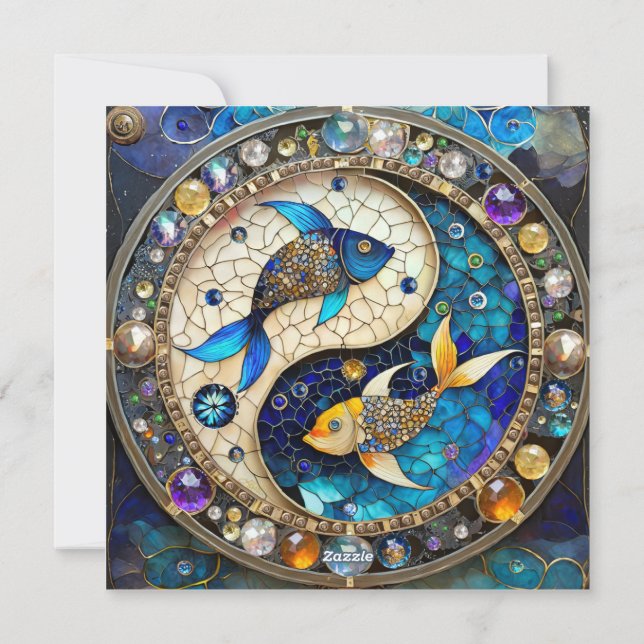 Zodiac - Pisces Fish Yin and Yang Holiday Card (Back)