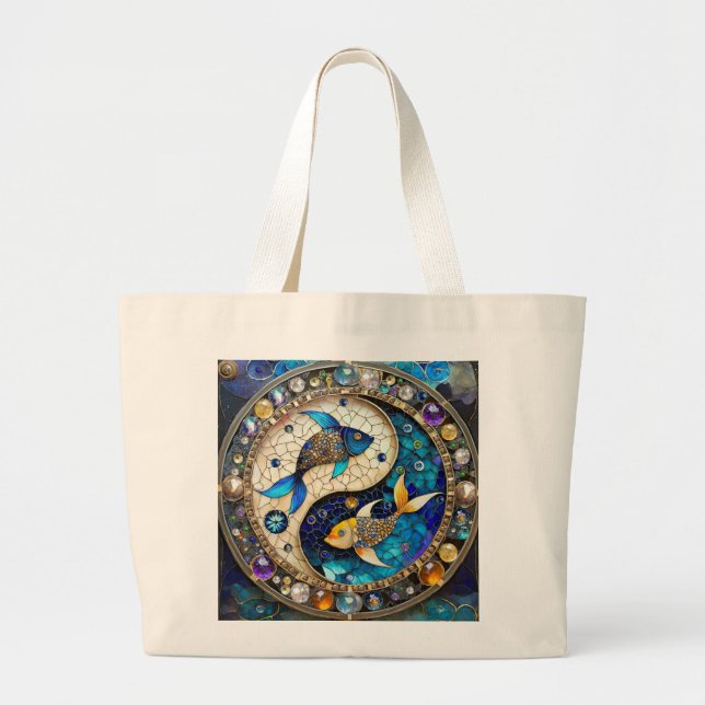 Zodiac - Pisces Fish Yin and Yang Large Tote Bag (Front)
