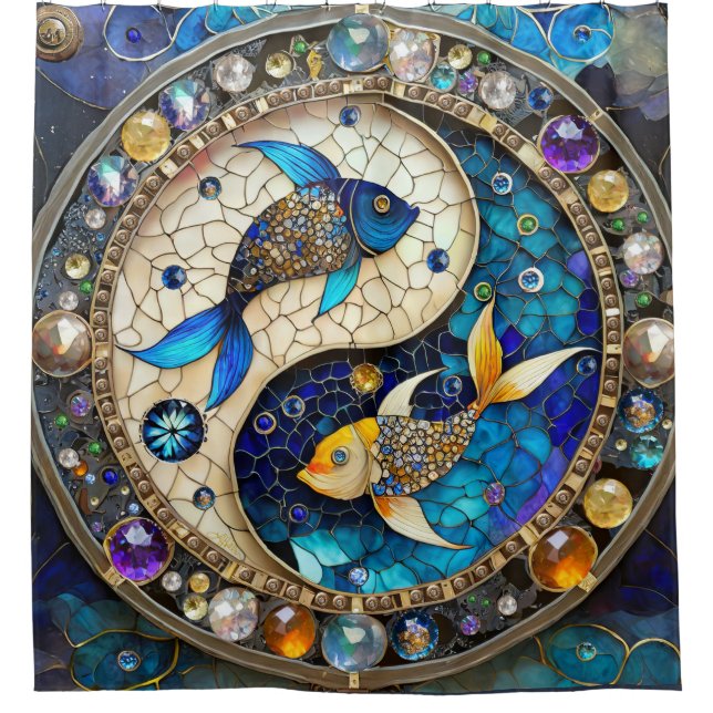 Zodiac - Pisces Fish Yin and Yang Shower Curtain (Front)