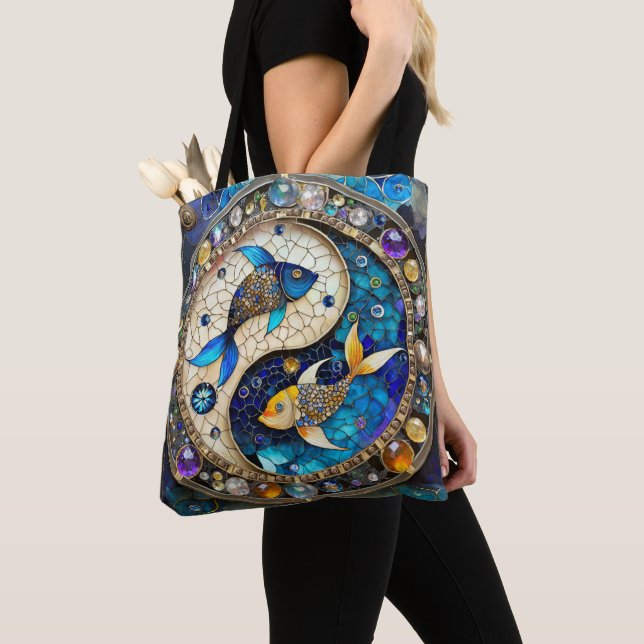 Zodiac - Pisces Fish Yin and Yang Tote Bag (Close Up)