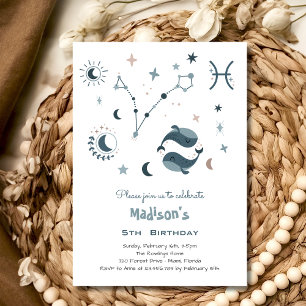 Zodiac Pisces kids birthday Invitation