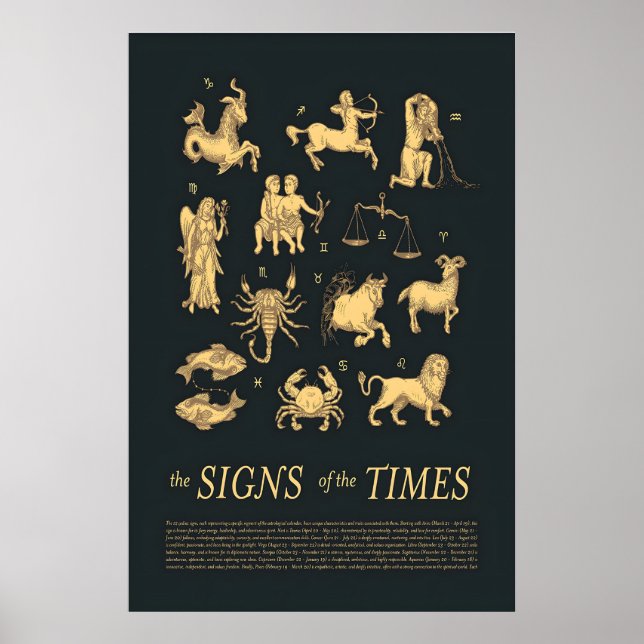 Zodiac Print Gold Astrological Symbols, Celestial (Front)