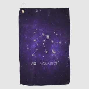 Zodiac Purple Aquarius   Astrology Horoscope Golf Towel