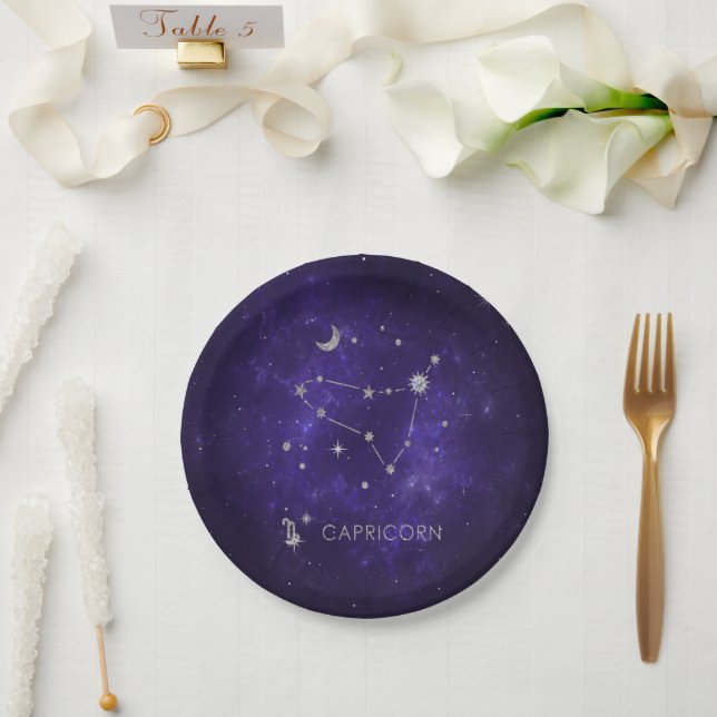 Zodiac Purple Capricorn | Astrology Horoscope Paper Plate (Wedding)