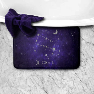 Zodiac Purple Gemini   Cosmic Astrology Horoscope Bath Mat