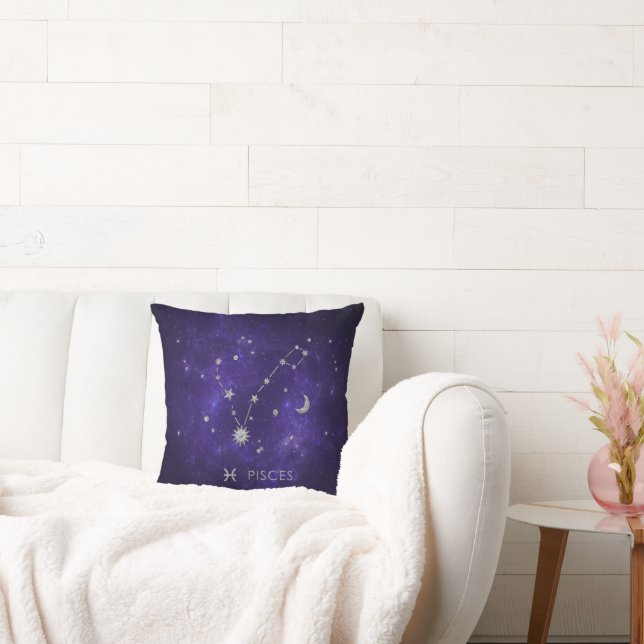 Zodiac Purple Pisces | Cosmic Astrology Horoscope Cushion (Couch)