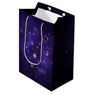 Zodiac Purple Pisces   Cosmic Astrology Horoscope Medium Gift Bag