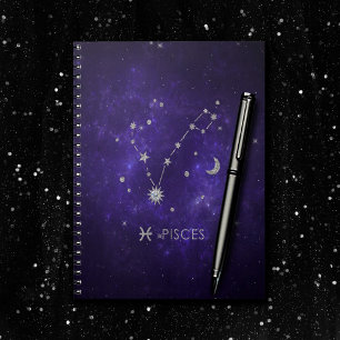 Zodiac Purple Pisces   Cosmic Astrology Horoscope Notebook