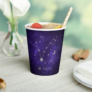 Zodiac Purple Pisces Cosmic Astrology Horoscope Paper Cups