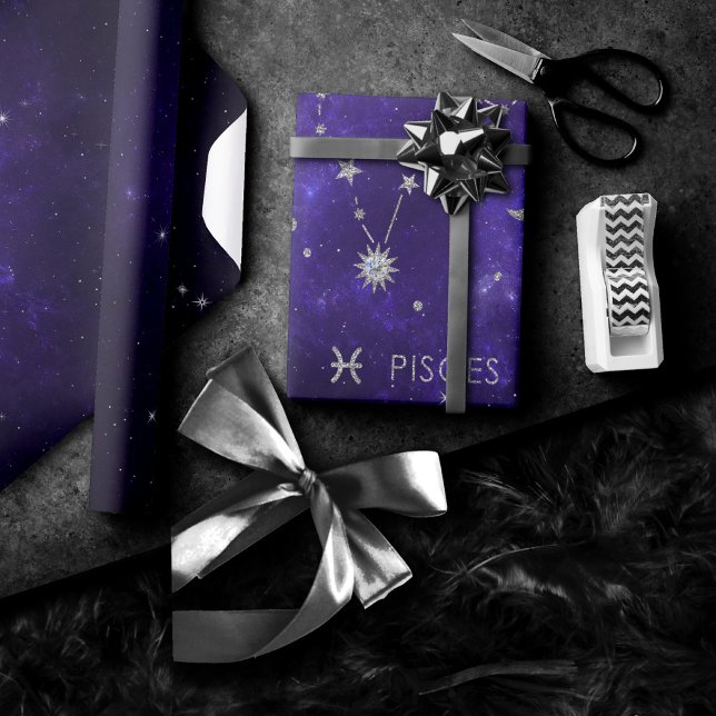 Zodiac Purple Pisces | Cosmic Astrology Horoscope Wrapping Paper (Creator Uploaded)