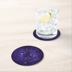 Zodiac Purple Sagittarius Astrology Horoscope Round Paper Coaster