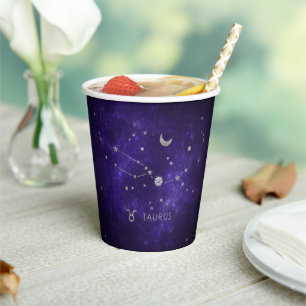 Zodiac Purple Taurus Cosmic Astrology Horoscope Paper Cups