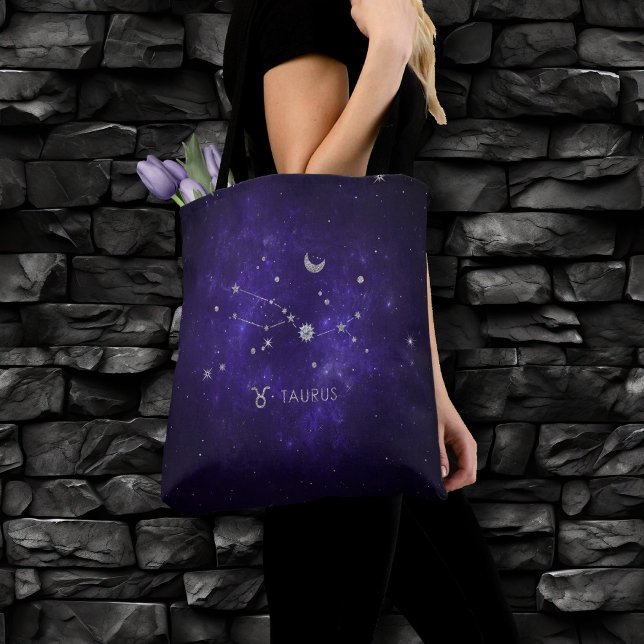 Zodiac Purple Taurus | Cosmic Astrology Horoscope Tote Bag (Creator Uploaded)