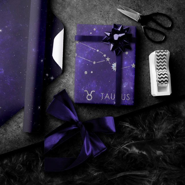 Zodiac Purple Taurus | Cosmic Astrology Horoscope Wrapping Paper (Creator Uploaded)