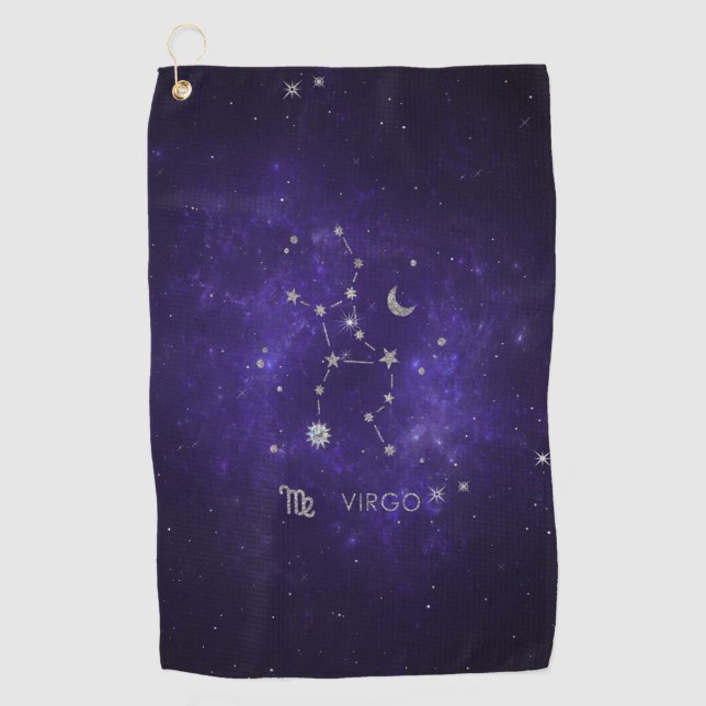 Zodiac Purple Virgo | Cosmic Astrology Horoscope Golf Towel (Front)