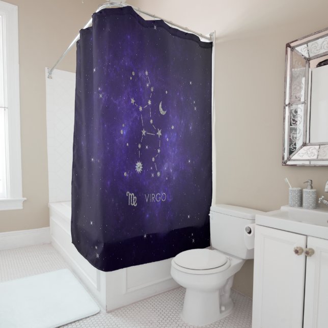 Zodiac Purple Virgo | Cosmic Astrology Horoscope Shower Curtain (In Situ)