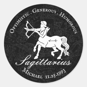 Zodiac Sagittarius Astrology Custom Vintage Black Classic Round Sticker