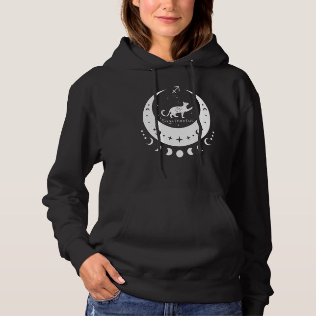 Zodiac Sagittarius Horoscope Astrology Cat Crescen Hoodie (Front)