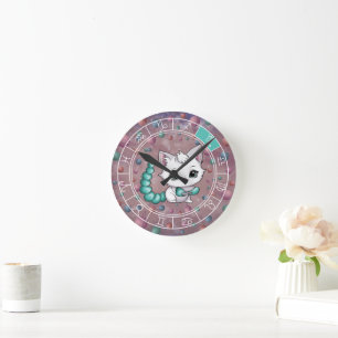 Zodiac Scorpio Cute Cat Wheel Planet Astrology Round Clock