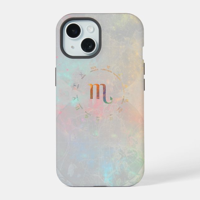 Zodiac Scorpio Map-White Design iPhone 15 Case (Back)