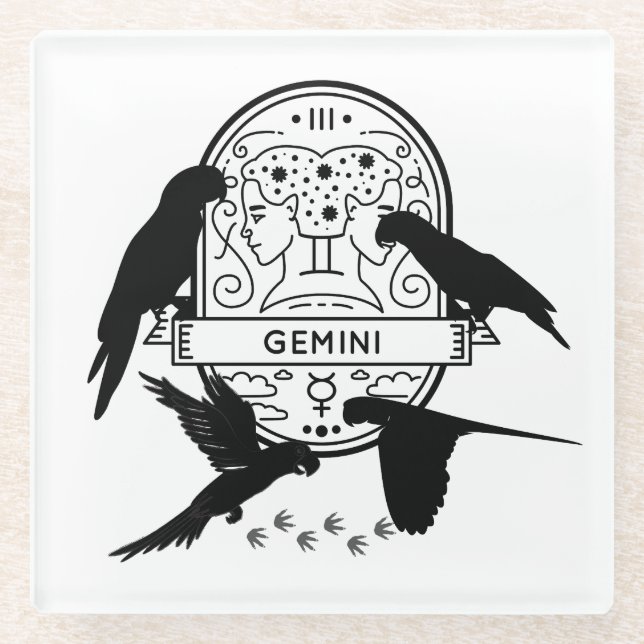 Zodiac Sign and Matching Pets. Gemini - Parrot.w Glass Coaster (Front)