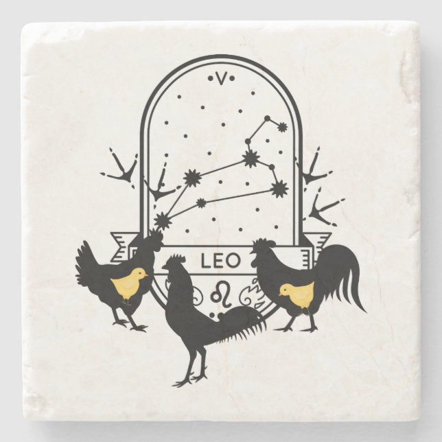 Zodiac Sign and Matching Pets. Leo - Chicken.w Stone Coaster (Front)