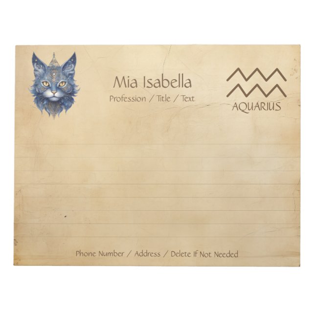 Zodiac Sign Aquarius + Celestial Cat Notepad (Front)