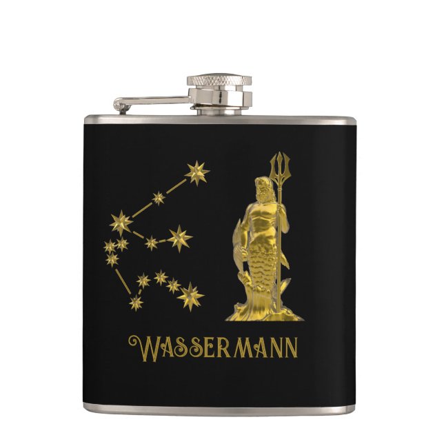 Zodiac sign Aquarius -  Hip Flask (Front)