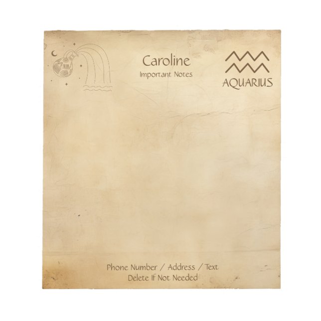 Zodiac Sign Aquarius - Personalizable Notepad  (Front)