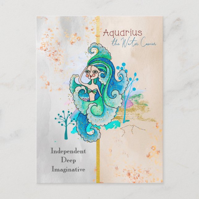 Zodiac Sign Aquarius Water Carrier Whimsical Girl Postcard (Front)