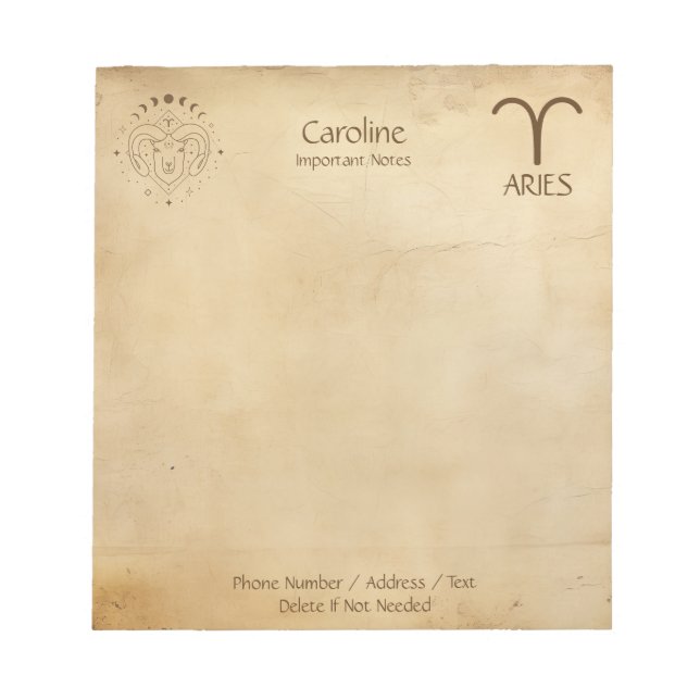 Zodiac Sign Aries - Personalizable Notepad  (Front)